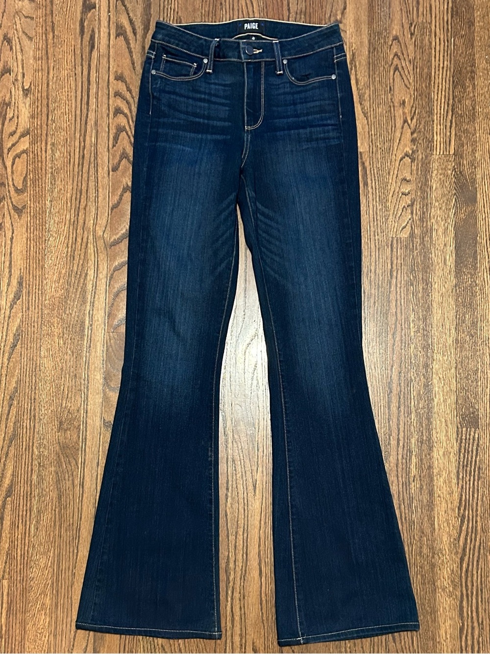 PAIGE High Rise Bell Canyon Flare Jeans Dark Wash Stretch Denim Size 26